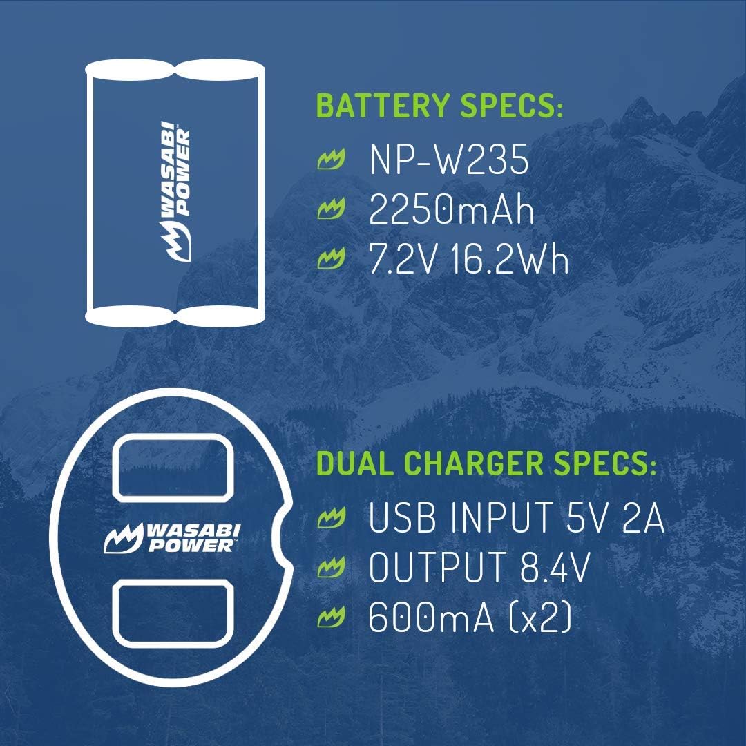 Wasabi Power Battery (2-Pack) & Dual Charger for Fujifilm NP-W235 V5551