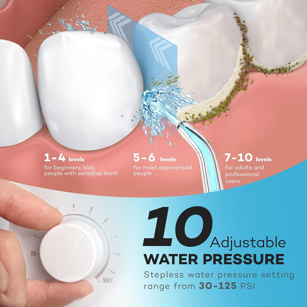Water Flosser 600ML Oral Irrigator with 3 Flossing Modes, 10 Settings, 7 Tips, Pack of 2 U957820