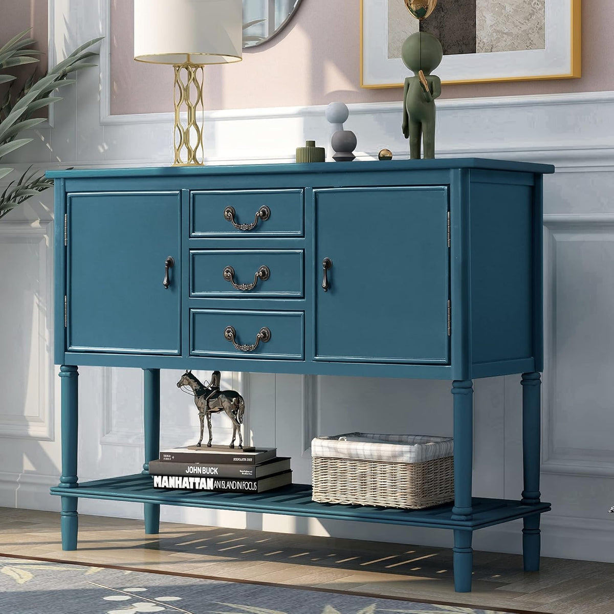 Solid Wood Console Table with 2 Drawers and 1 Cabinet Q483856