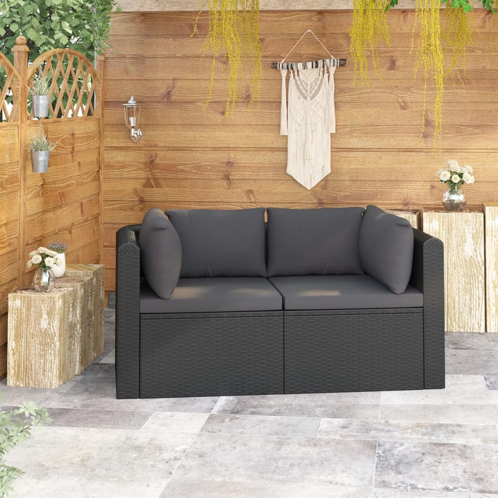 2 Piece Patio Sofa Set with Cushions Poly Rattan Black B75709