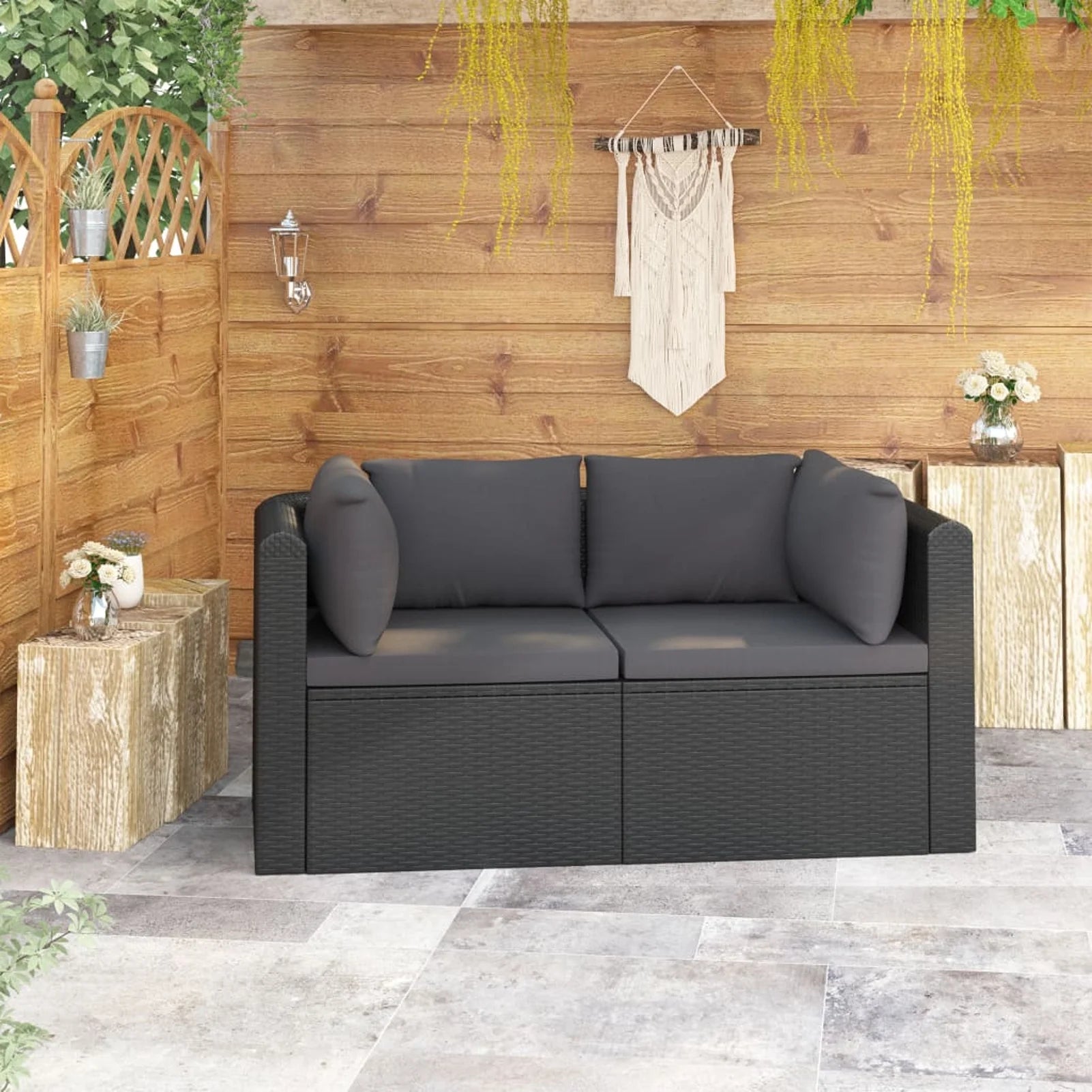 2 Piece Patio Sofa Set with Cushions Poly Rattan Black B75709