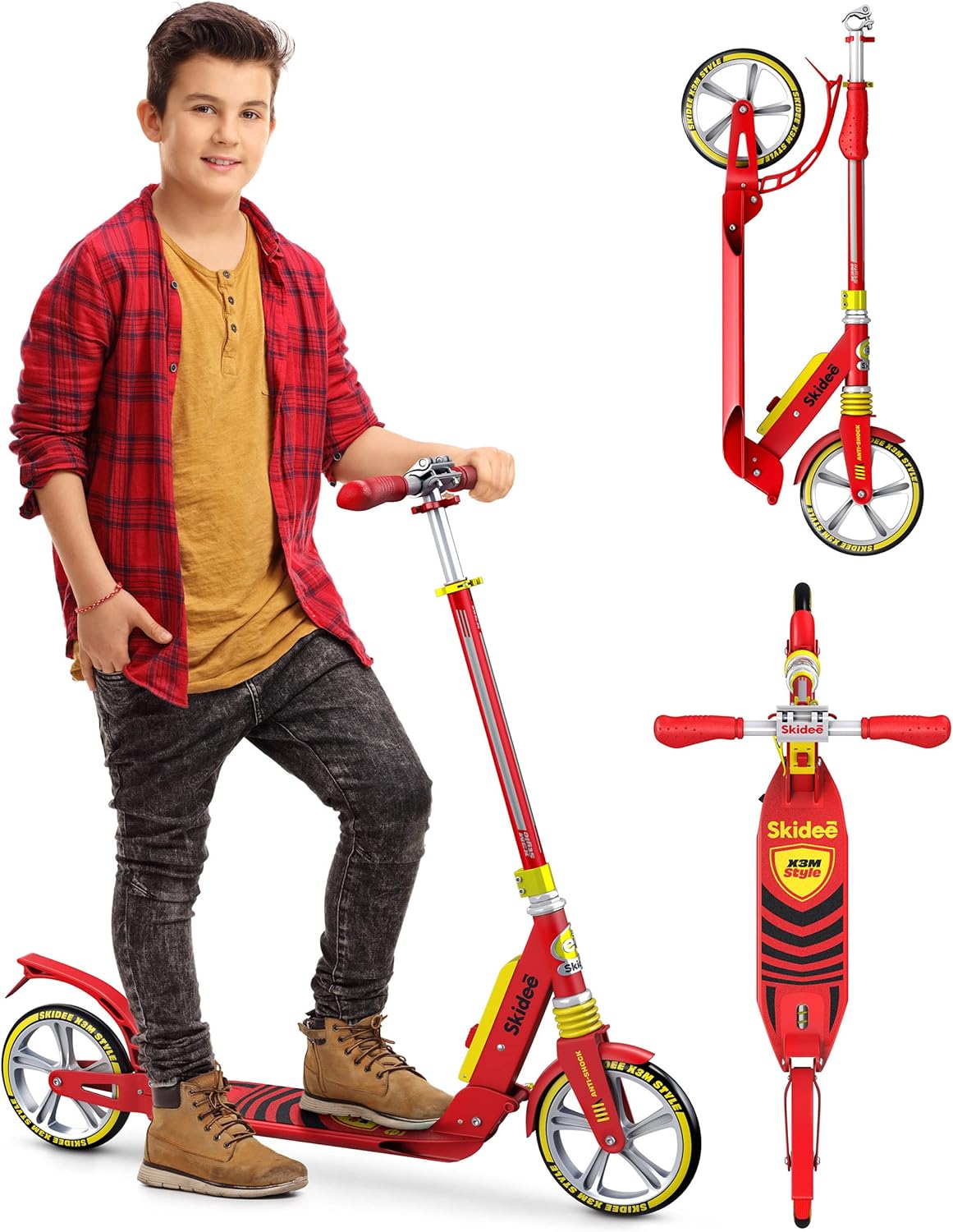 Scooter with Anti-Shock Suspension, 4 Adjustment Levels Handlebar Up to 41 Inches High C2848