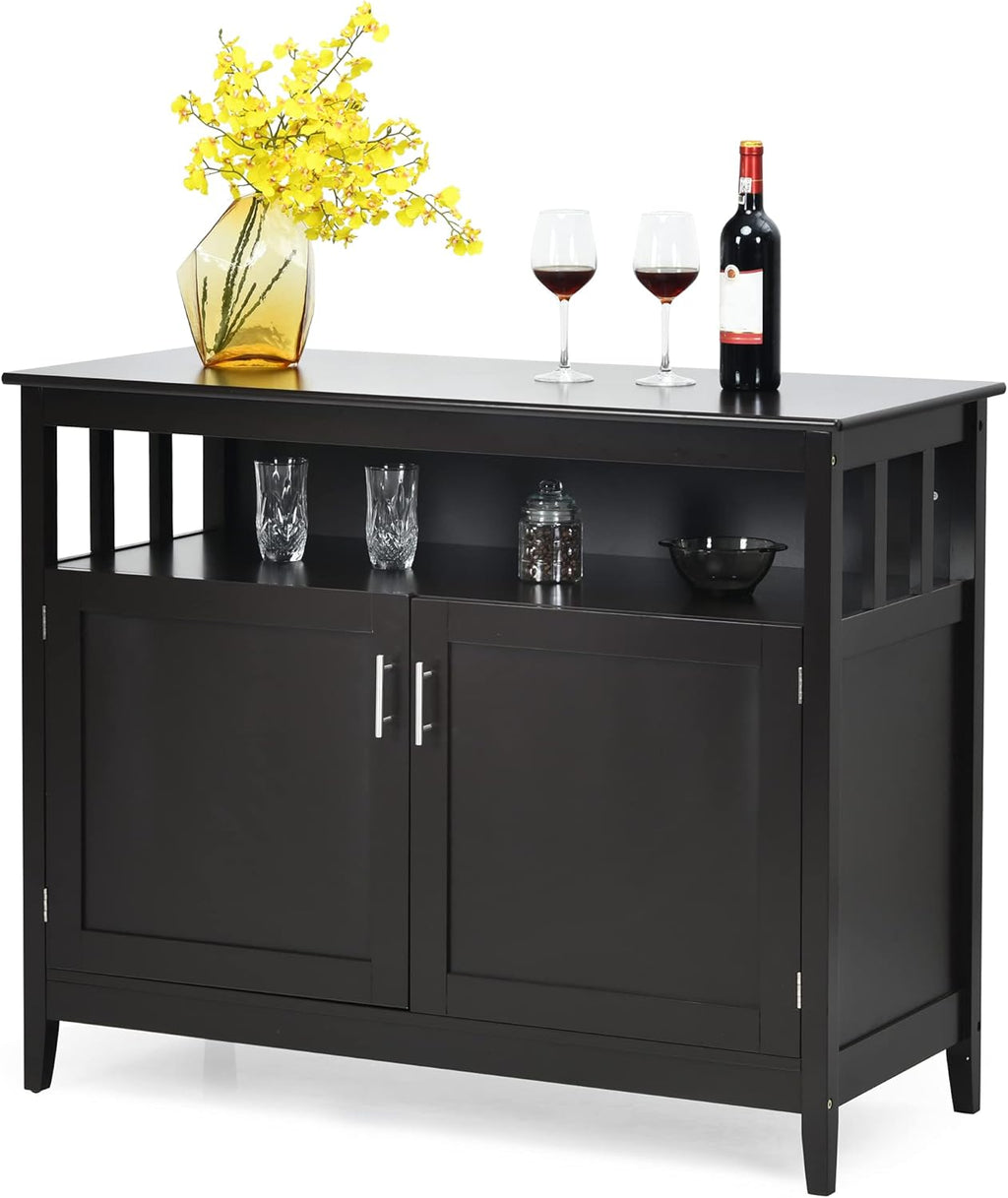 White Buffet Cabinet with Five-Position Adjustable Shelf and Pine Wood Legs, 45 x 20 x 36 inches I69364