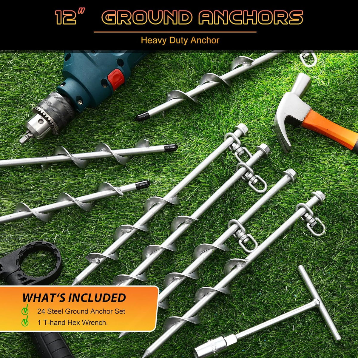 24 Pcs 12 Inch Heavy Duty Ground Stakes with Hook W88816