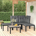 5 Piece Outdoor Patio Furniture Set, Black Poly Rattan Sectional Sofa with Dark Gray Cushions K46602