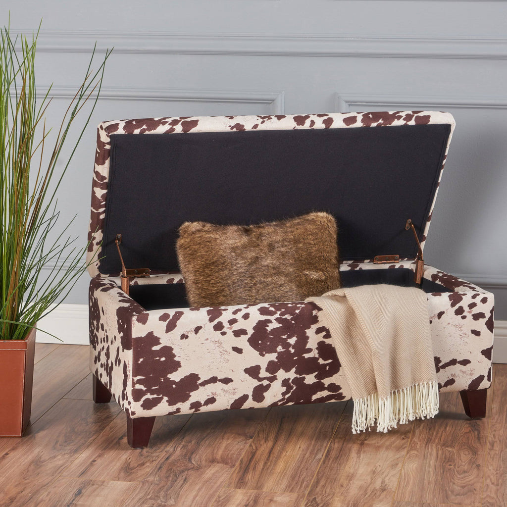 Velvet Cow Print Storage Ottoman Bench P55274
