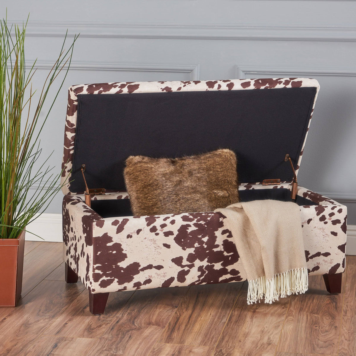 Velvet Cow Print Storage Ottoman Bench P55274