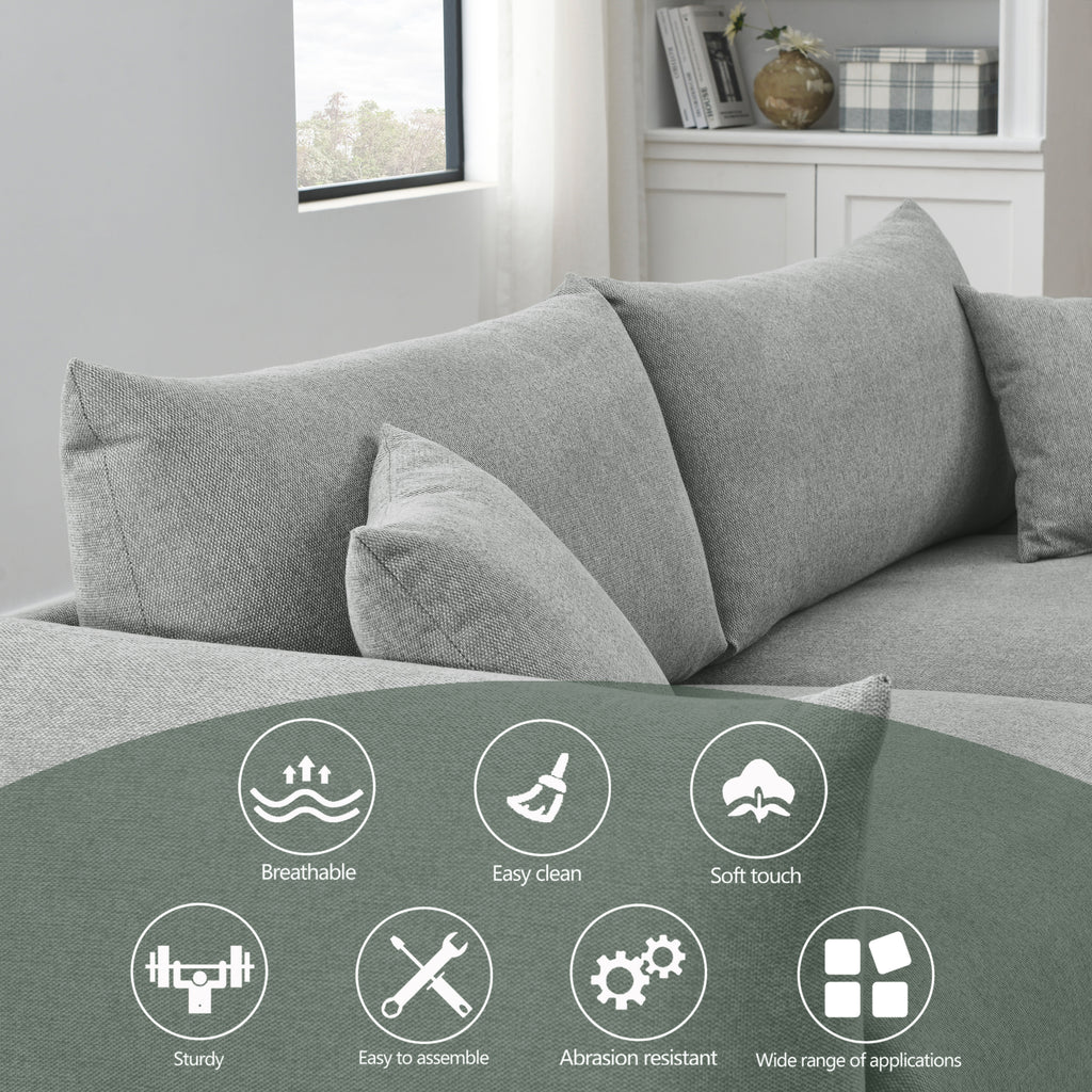 3-seater + 2-seater + 1-seater Combination Sofa with Solid Wood Frame and Metal Legs, 5 Pillows B2414