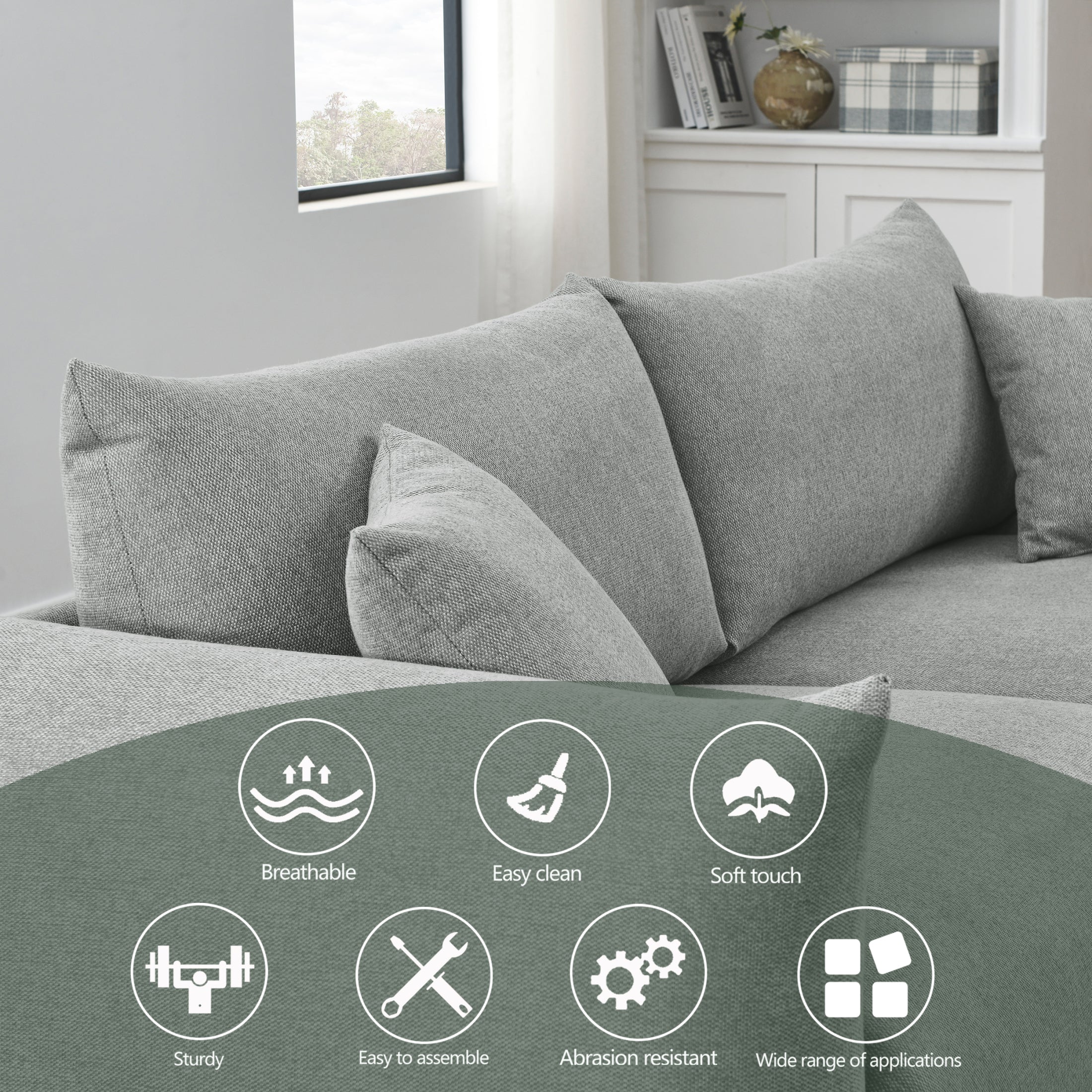 3-seater + 2-seater + 1-seater Combination Sofa with Solid Wood Frame and Metal Legs, 5 Pillows B2414