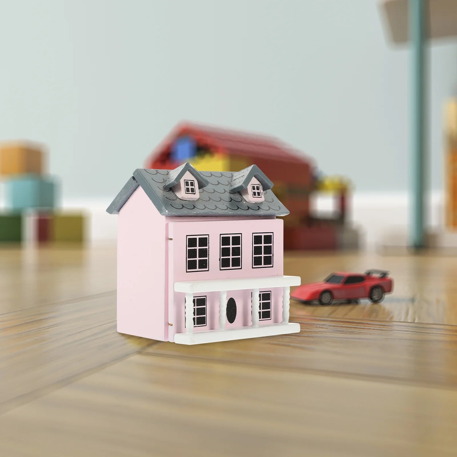 2 Pack Doll House Mini Furniture Pink Villa Ornament Tiny Decor Miniatures Hut Figurine Model I308263