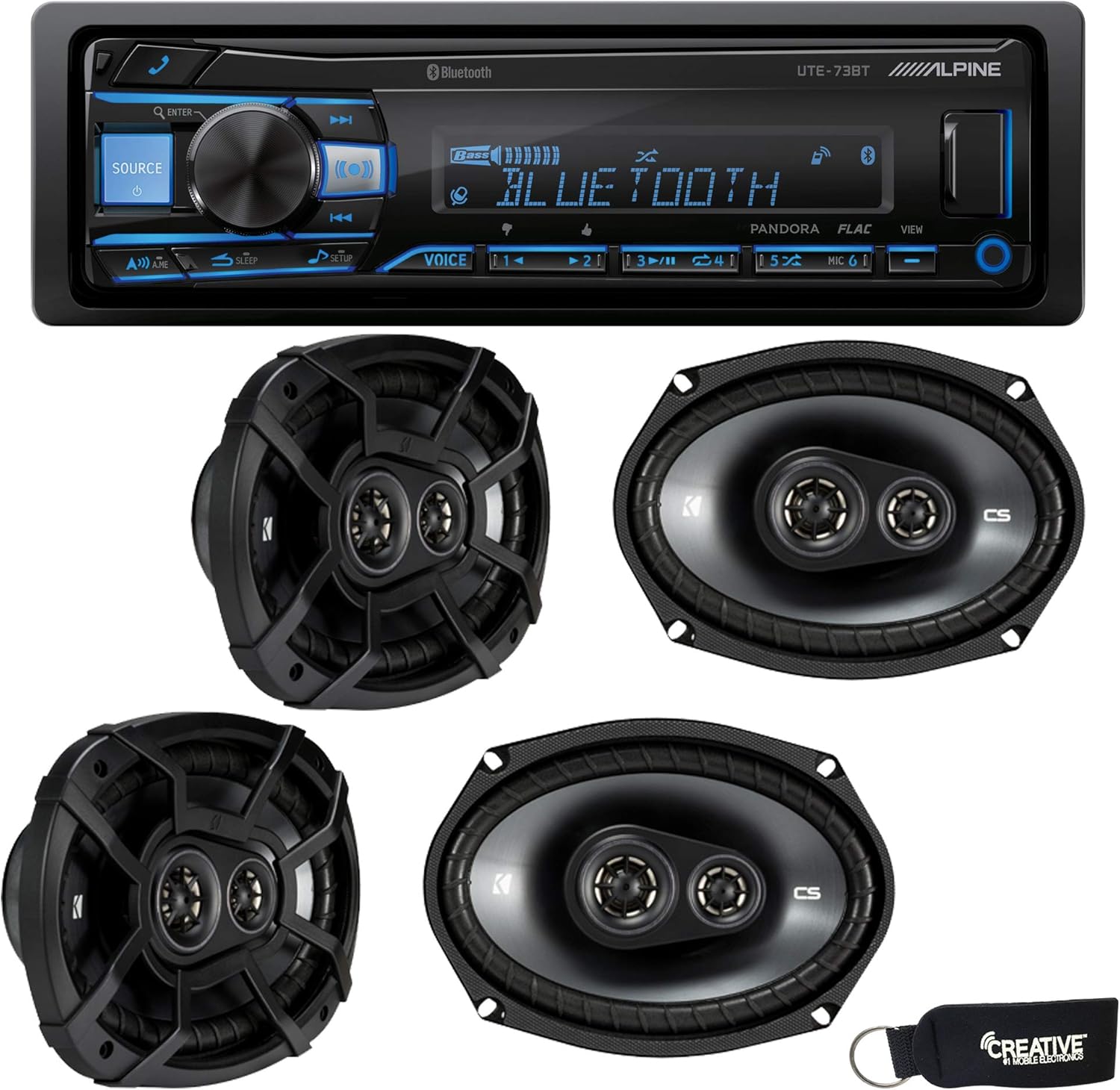 Bluetooth Receiver and Two Pairs of 6x9" Three-Way Coaxial Speakers W7873