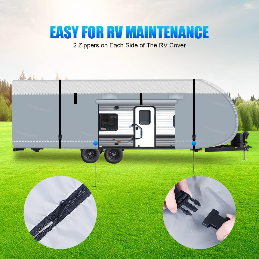 600D Ripstop RV Cover with 4 Tire Covers & Tongue Jack Cover & 6 Gutter Cover Q656