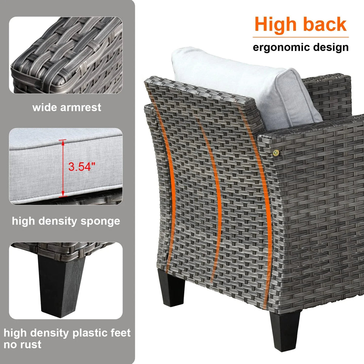 9 Piece Gray Wicker Patio Conversation Chair Set with Cushions O214740