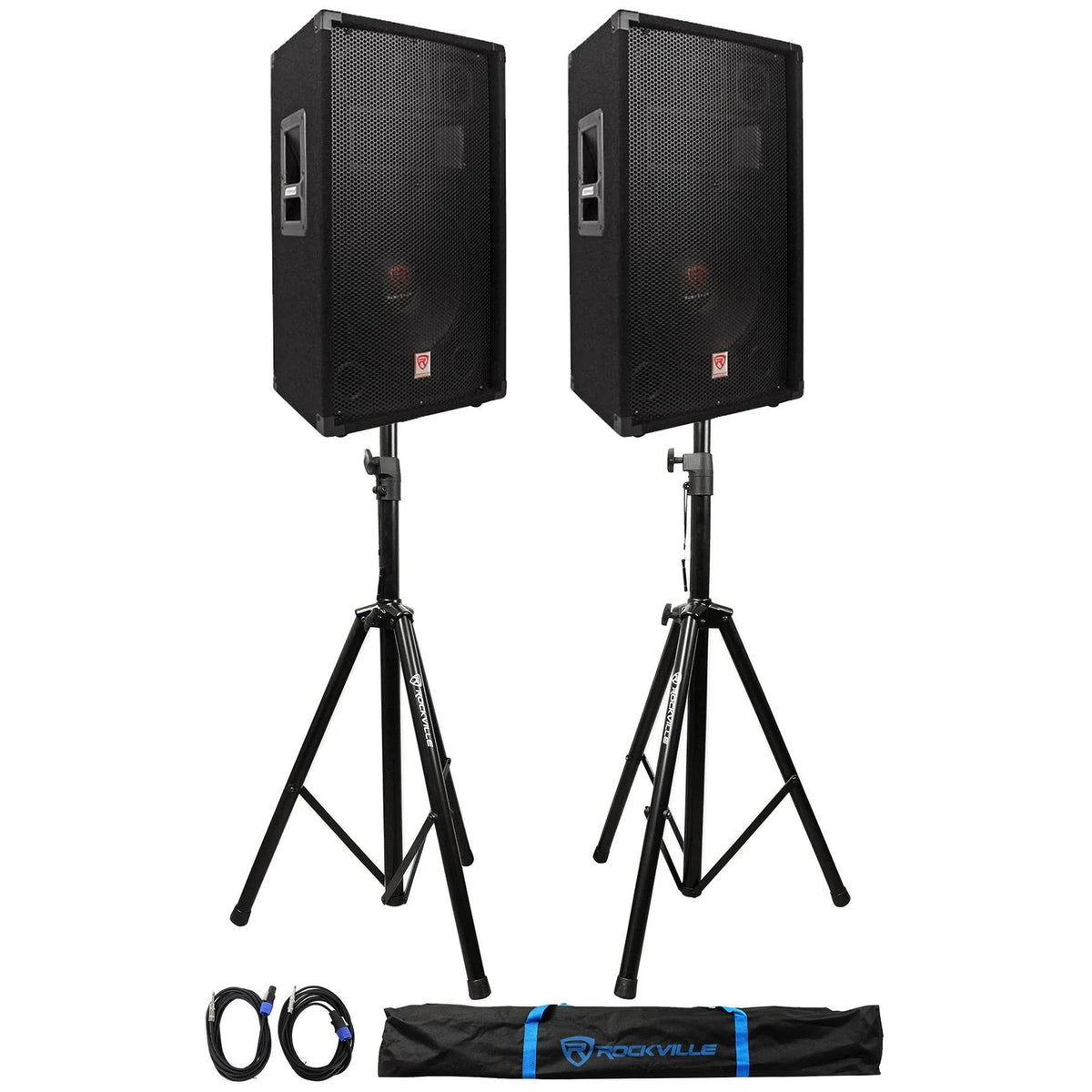 12 3-Way 1000W 4-Ohm Passive DJ Speakers with Stands, Cables, Bag K64990