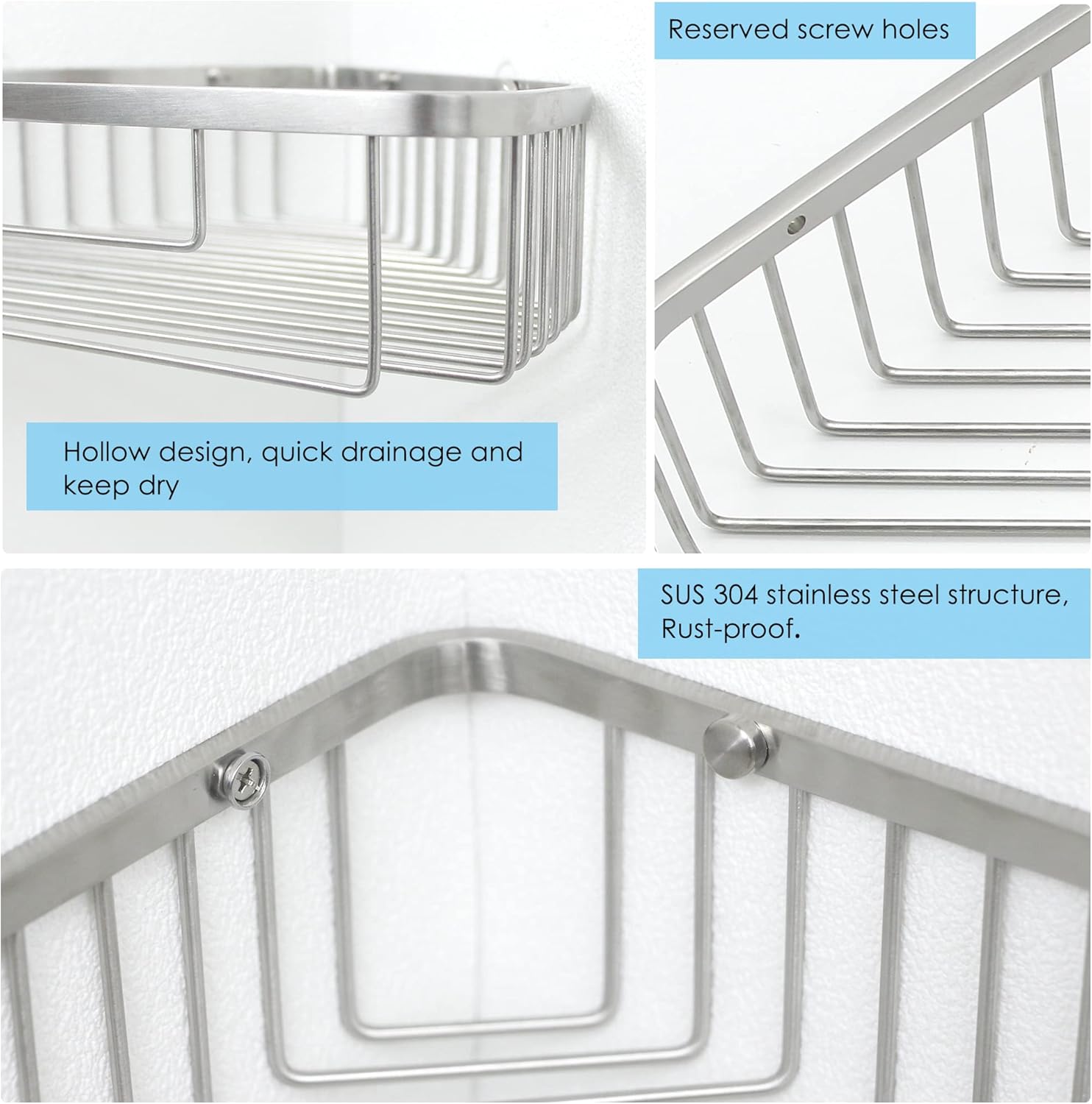 Brushed Nickel SUS304 Stainless Steel Corner Shower Caddy Basket L503