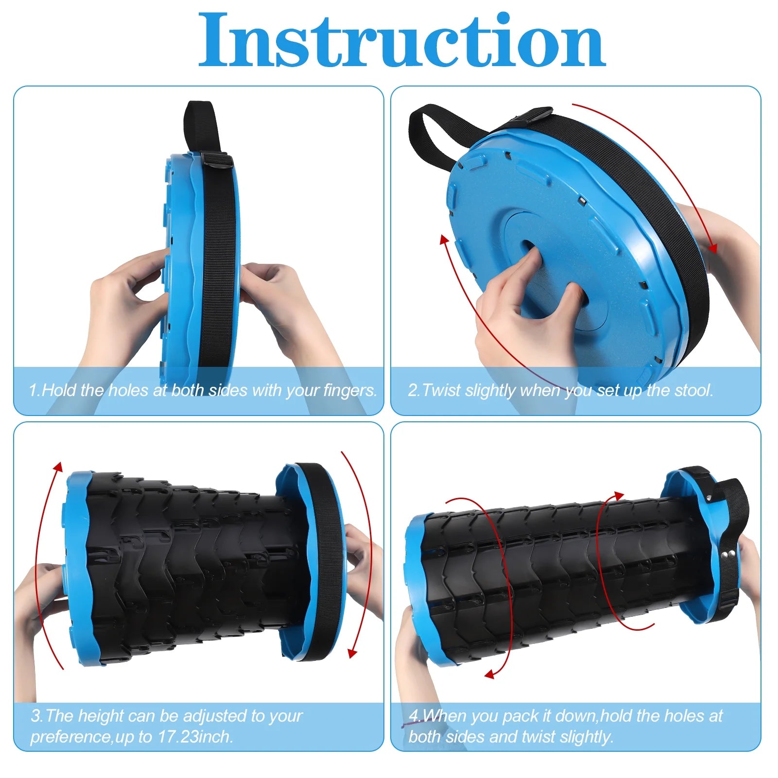 2PCS Portable Telescopic Stool, Collapsible Folding Stool, Lightweight, Max Load 600 lbs (Black Blue) E9332