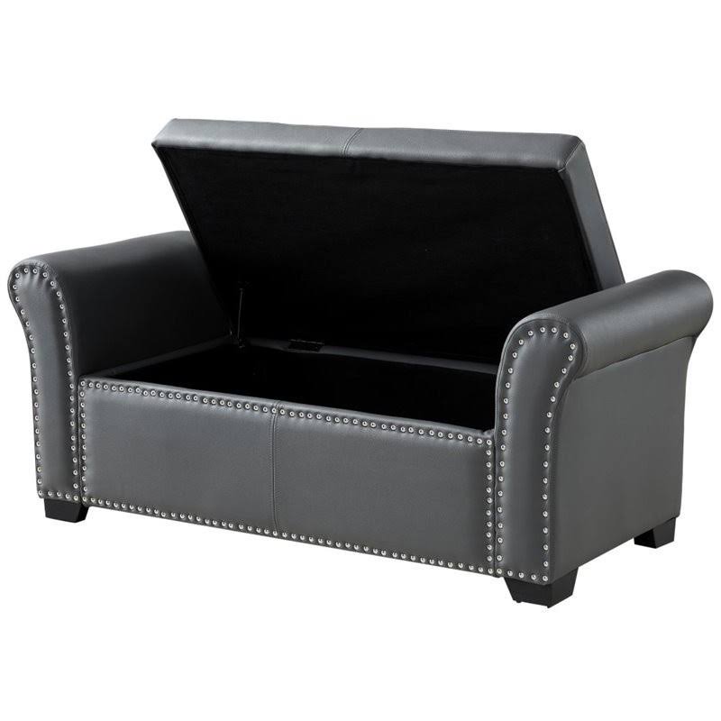 Grey PU Leather Storage Ottoman Bench F82449