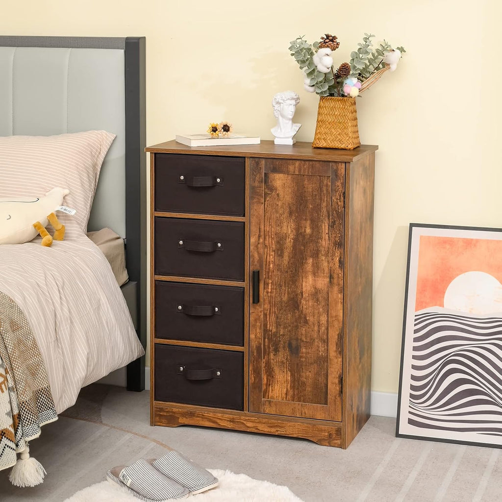 Rustic Brown Storage Cabinet with 4 Removable Drawers and 1 Door X381574