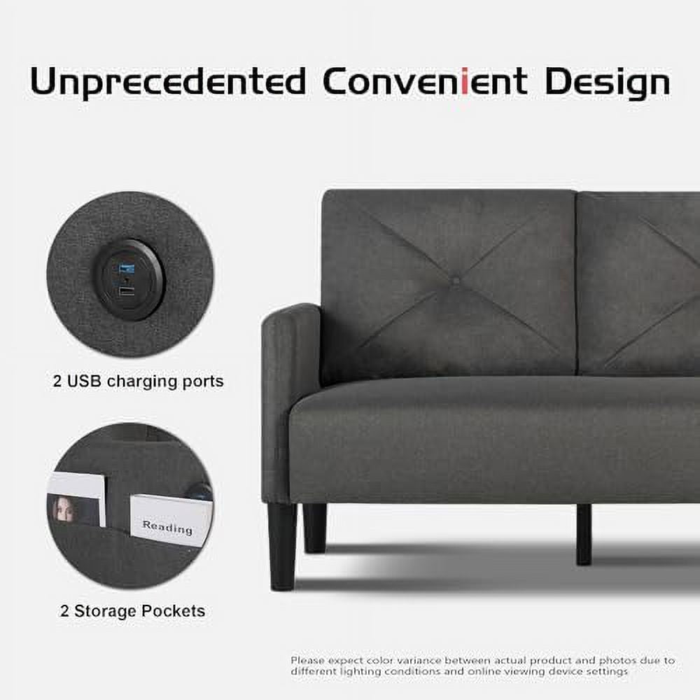 Lig Tufted 2 Seater Sofa Couch with Charger Port & Pocket Z939