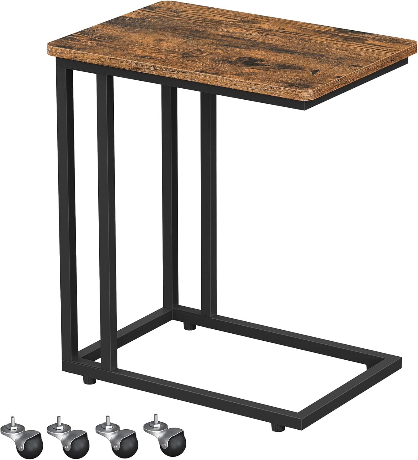 Rustic Brown and Black C Shaped Side Table with Metal Frame, Pack of 2 X199